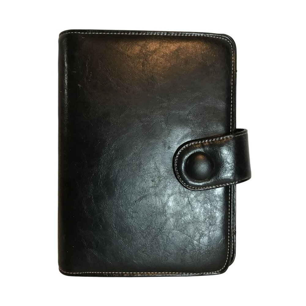 Black Leather Planner Organizer with Snap Closure